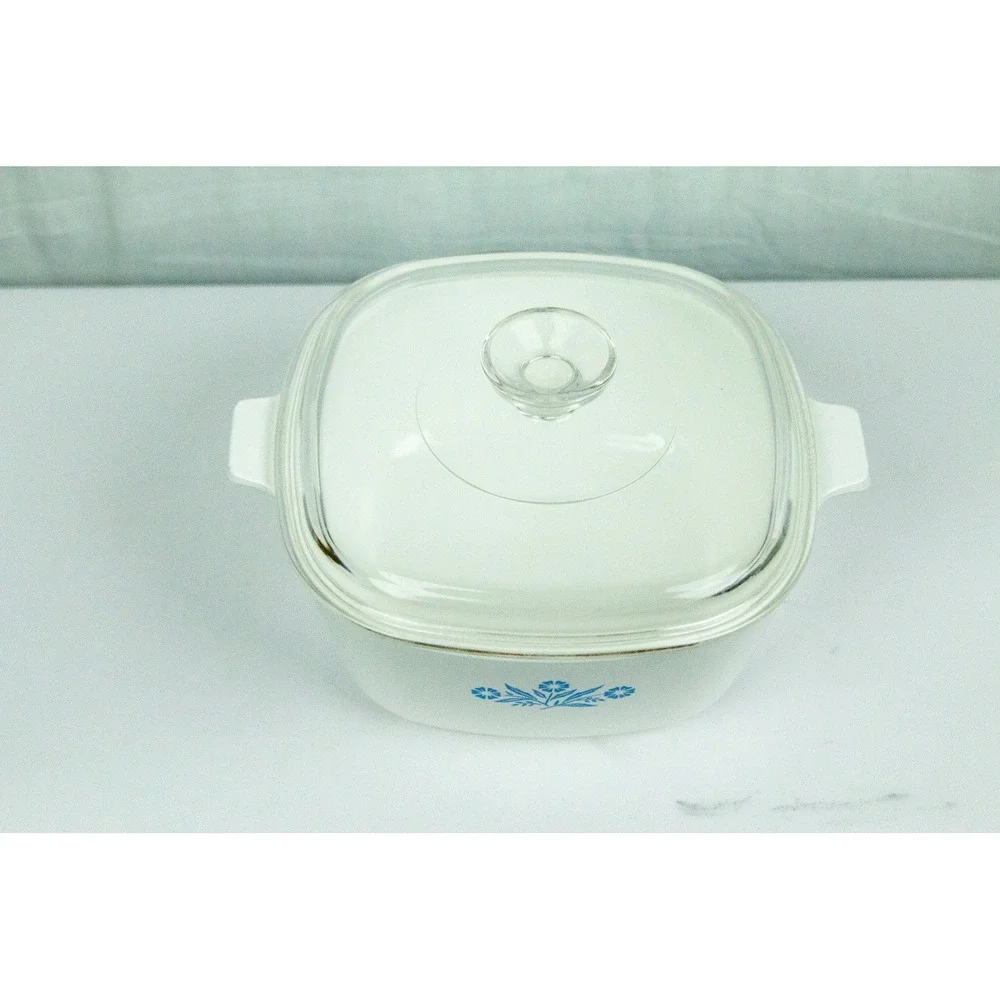 Vintage Corning Ware Cornflower Blue Casserole Dish with Glass Lid Square Baker